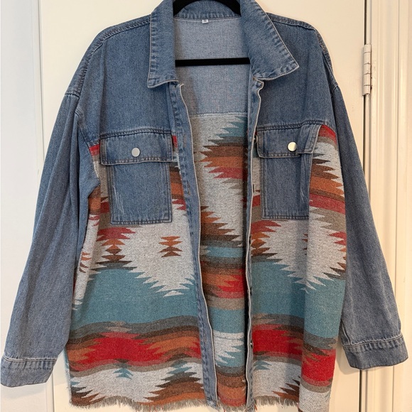 Denim Aztec Pattern Jacket - Picture 1 of 4
